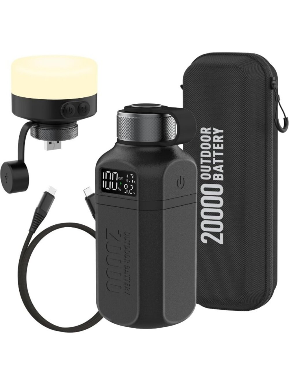 20,000mAh Waterproof Power Bank with Fast Charge & Bright Camping Lantern